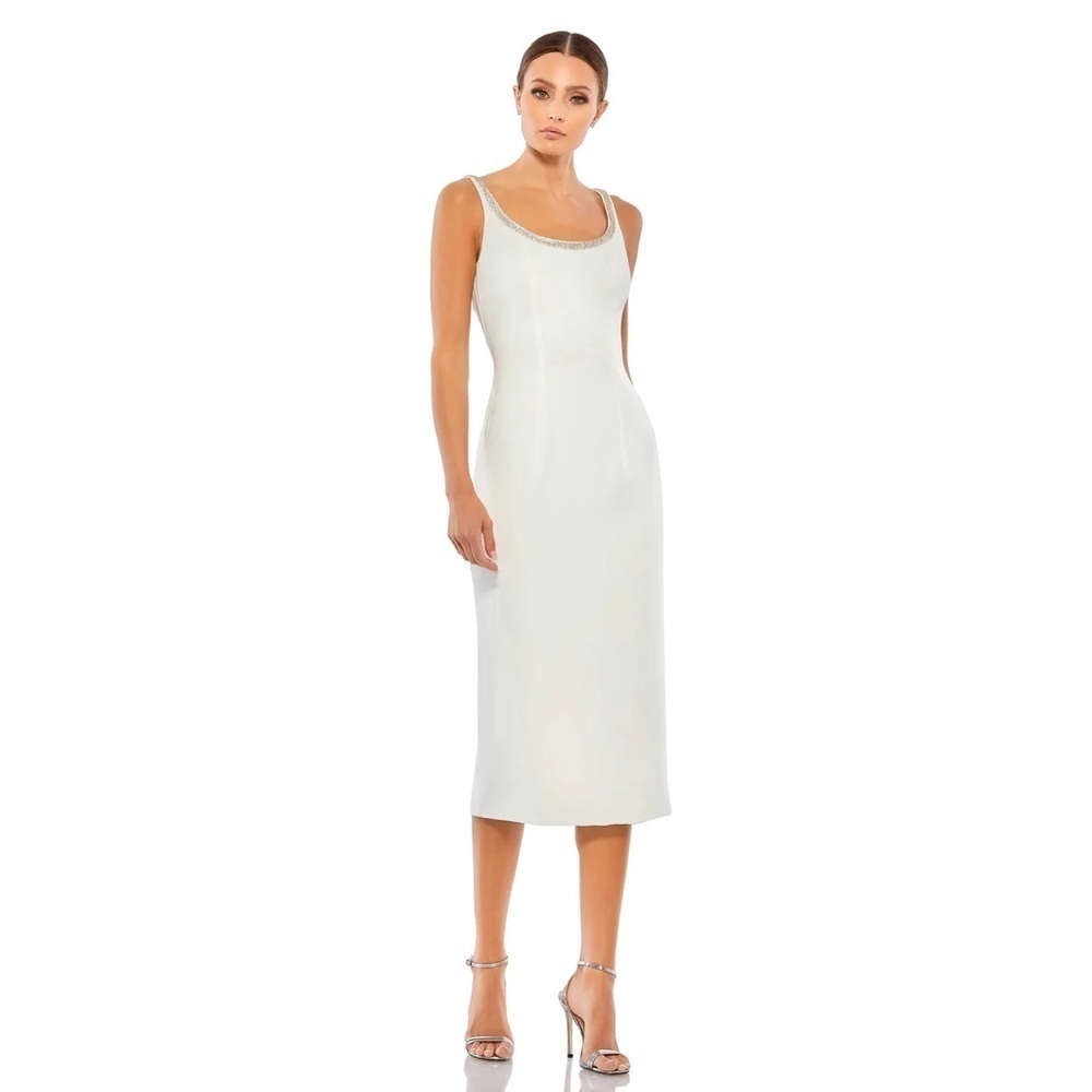 Ieena for Mac Duggal 26681 Jeweled Scoop Neck Fitted Midi Dress